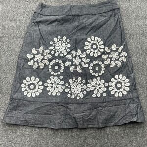 Ann Taylor Skirt Size 0P Blue Chambray Embroidered A-Line Cottage Career Boho